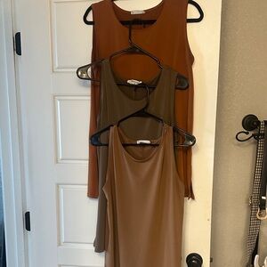 Zenana Outfitters Asymmetrical Dress in Rich Brown Tones